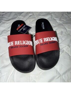True Religion Men Red Black Logo, Sandals